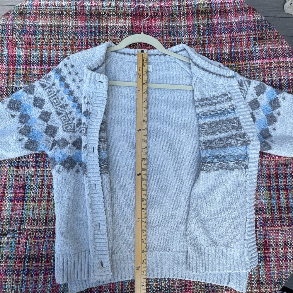 Lucky Brand Gray and Blue Fair Isle Women's Cardigan Sweater XL - Picture 11 of 16